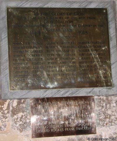 The Memorial Plaque in St. Mary's Church, Old Malton.