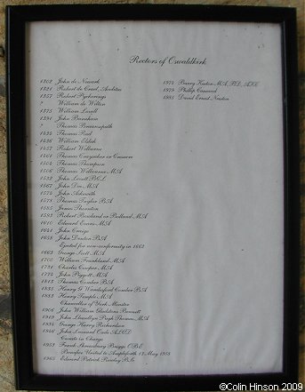 The List of Rectors in St. Oswald's Church porch, Oswaldkirk.