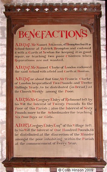 The list of Benefactions in St. Patrick's Church, Patrick Brompton.