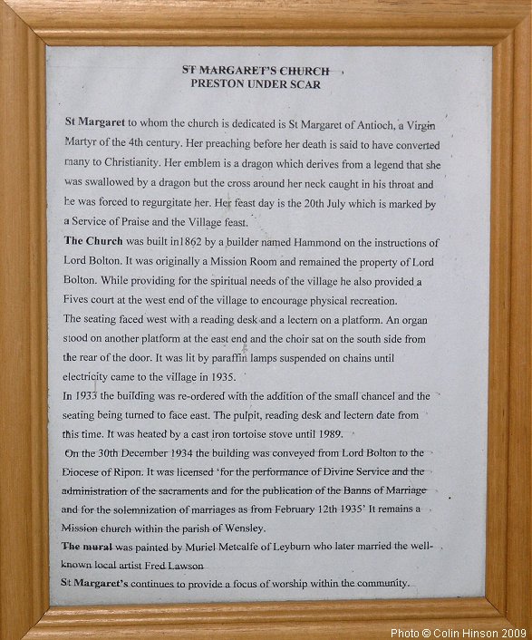 The a short history of the Church in St. Margaret's Church, Preston under Scar.