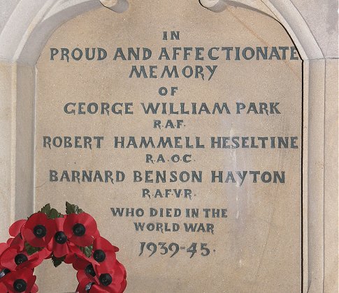 The World War II Memorial plaque in St. Mary's Church, Redmire.