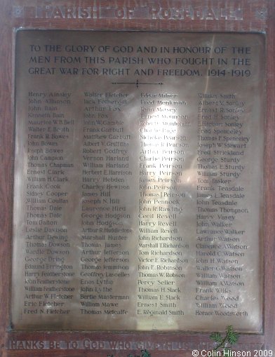 The World War I Roll of Honour in St. Lawrence's Church, Rosedale Abbey.