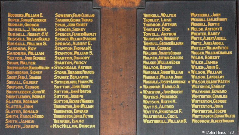 The World War I Roll of Honour in Emanuel Church, Saltburn by the sea.