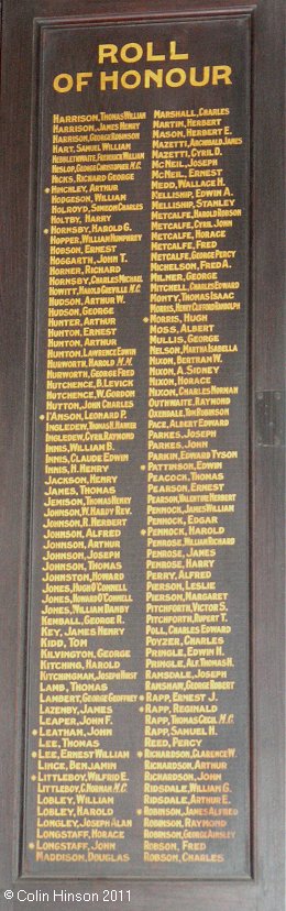 The World War I Roll of Honour in Emanuel Church, Saltburn by the sea.