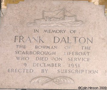 The Memorial plaque for a Scarborough Lifeboatman in St. Mary's Church, Scarborough.