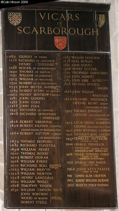 The List of Vicars in St. Mary's Church, Scarborough.