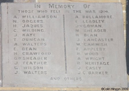 The World War I Memorial plaque in St. Mary's Church, Scarborough.