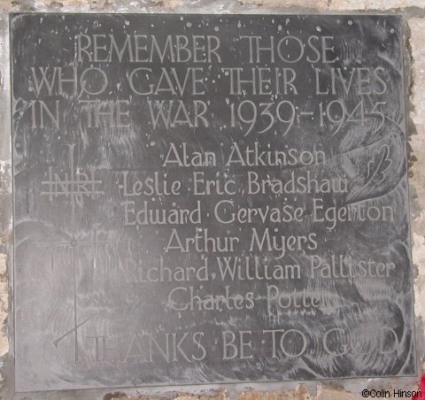 The 1939-1945 War Memorial Plaque in St. Helen's Church, Sheriff Hutton.