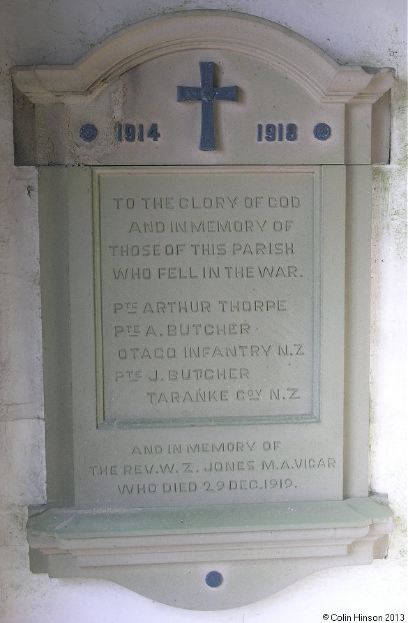 The War Memorial plaque in the Church porch at Skipton on Swale.