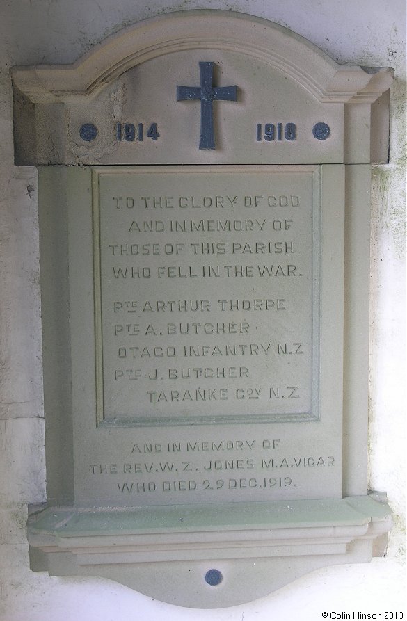 The War memorial plaque in the Church porch at Skipton on Swale.