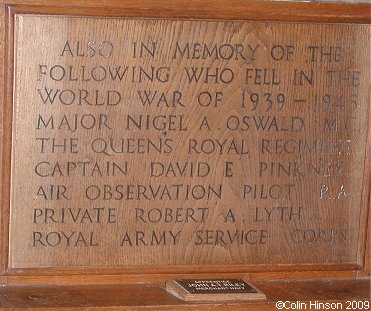 The World War II Memorial Plaque in St. John's Church, Sleights.