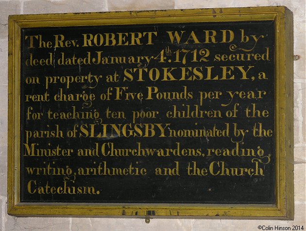 The Robert Ward's Benefactions in All Saint's Church, Slingsby.