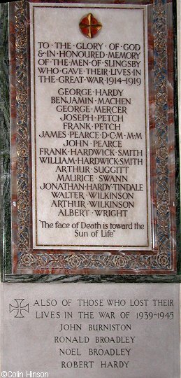The War Memorial Plaques in All Saints Church, Slingsby.