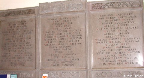 The 1914-1918 War Memorial Plaque in St. Oswald's Church, Sowerby.