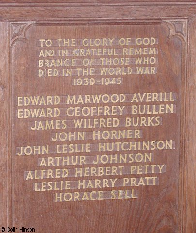 The War Memorial plaques in St. Nicholas's Church, Stillington.