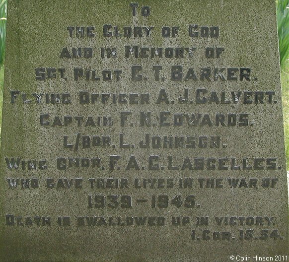 The 1939-1945 War Memorial in Terrington Churchyard.