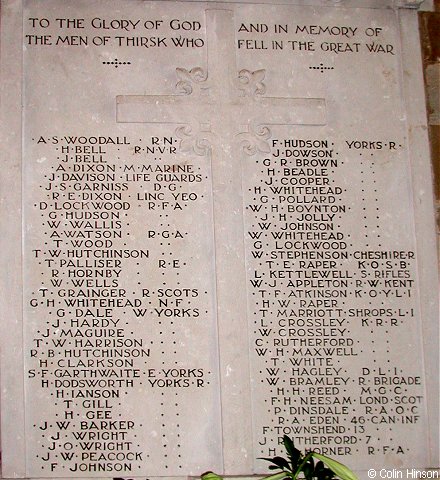 The War Memorial plaques in St. Mary's Church, Thirsk.