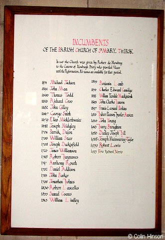 The List of Incumbents in St. Mary's Church, Thirsk.