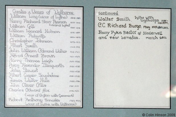 The list of Curates and Vicars in Christ Church, Ugthorpe.
