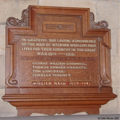 The War Memorial plaque in St. John's Church, Welburn.