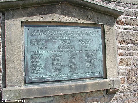 The War Memorial plaque at the Church gate, Wykeham.