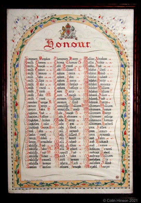 The WWI Roll of Honour in the Church at Addingham.