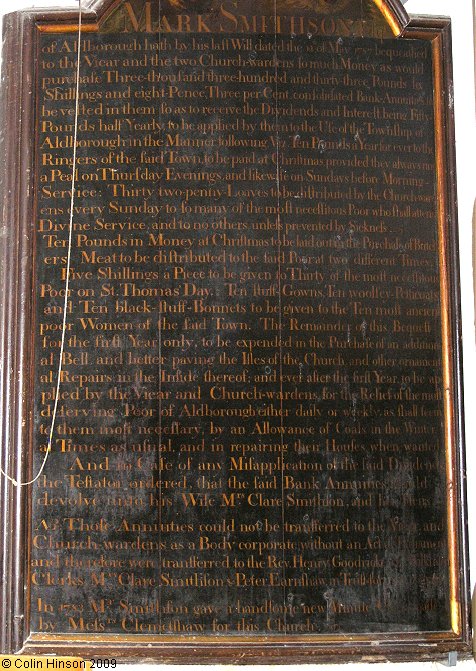 The Mark Smithson bequest in St. Andrew's Church, Aldborough.