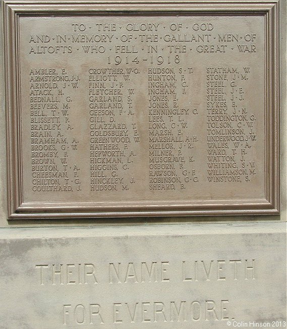 The World War I and II War Memorial at Altofts.