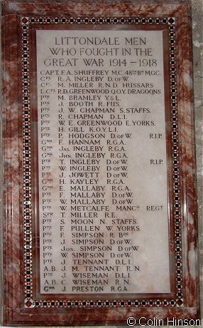 The plaque in the Church To those who fell in the 1914-18 war.