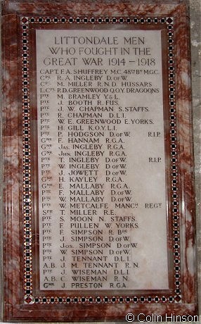 The Memorial plaque in the Church To those who fell in the 1914-18 war.