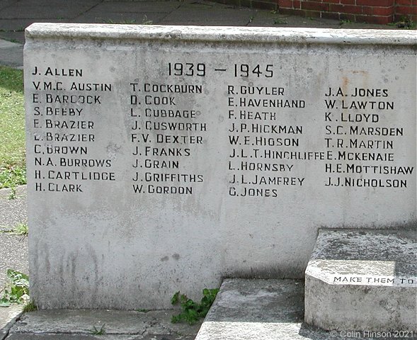 The 1914-18 and 1939-45 War Memorial in St. Philip and St. James' Churchyard, New Village.