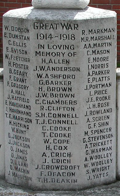 The 1914-18 and 1939-45 War Memorial in St. Philip and St. James' Churchyard, New Village.