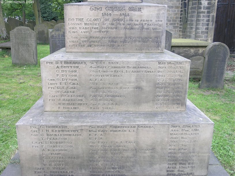 The War Memorial for WWI, WWII and the Korean War in St. Mary's Churchyard, Bolsterstone.