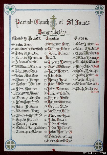 The List of Incumbents in St. James's Church, Boroughbridge.