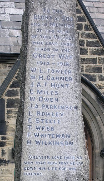 The World Wars I and II War Memorial in St. Paul's Churchyard, Brierley.