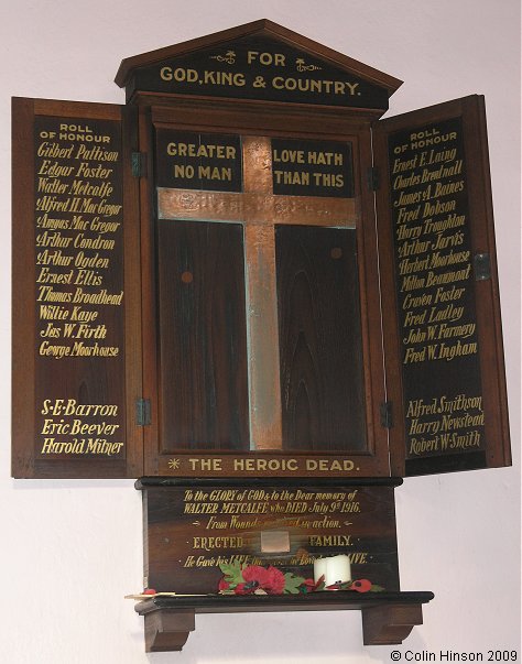 The World War I Memorial Plaque in St. Andrew's Church, Bruntcliffe.