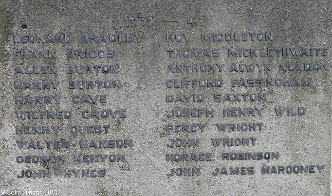 The World War I and II War Memorial in St. John's churchyard, Carlton