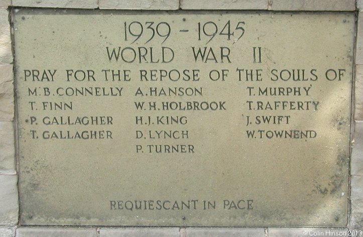 The World War II War Memorial on St. Joseph's R.C. Church, Castleford