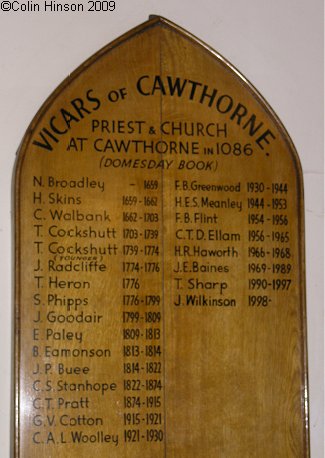 The List of Vicars in All Saints Church, Cawthorne.