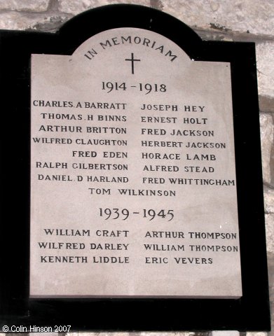 The War Memorial plaque of St. Mary's Church, Church Fenton.