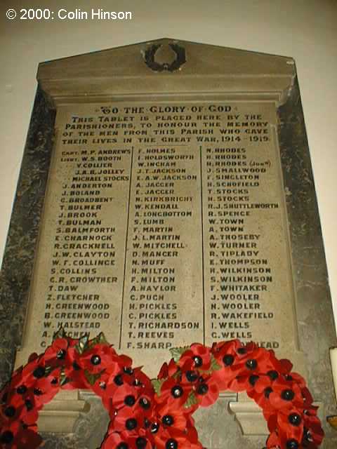 The 1914-18 Memorial plaque in Coley Church.