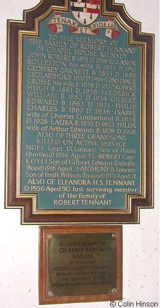 The Tennant Family Memorial in the church at Conistone.