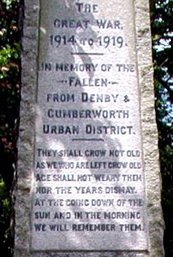 The 1914-18 and 1939-1945 War Memorial Denby Dale.