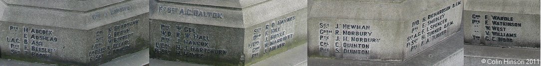 The 1914-1918 and 1939-45 War Memorial at Dinnington.