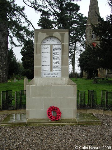 The World War I and II memorial in the churchyard at Dunsforth.