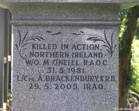 The 1914-18, 1939-45 and 1981 War Memorial in East Cowick Churchyard.