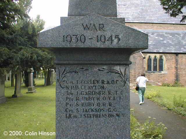 The 1914-18, 1939-45 and 1981 War Memorial in East Cowick Churchyard.