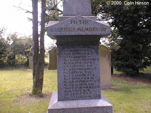 The 1914-18, 1939-45 and 1981 War Memorial in East Cowick Churchyard.