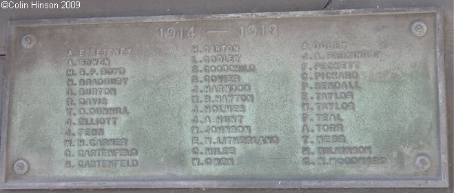 The World War I Memorial plaque outside St. Peter's Church, Felkirk.