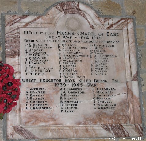 The World War I Memorial plaque in St. Michael's Church, Great Houghton.